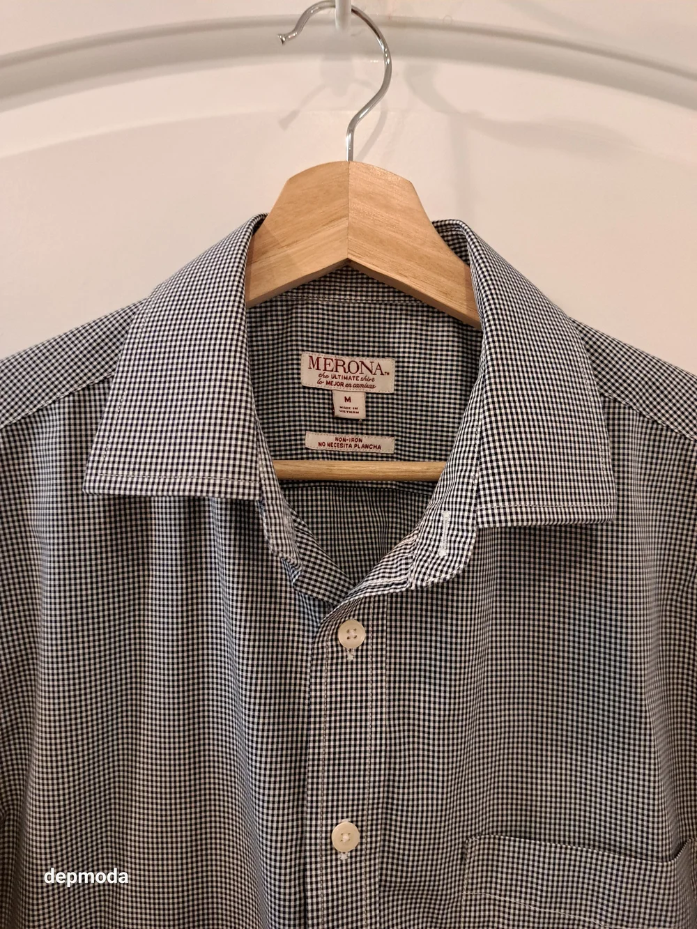 Merona Men's Non-iron -Gray Micro-Check Long Sleeve Dress Shirt size M